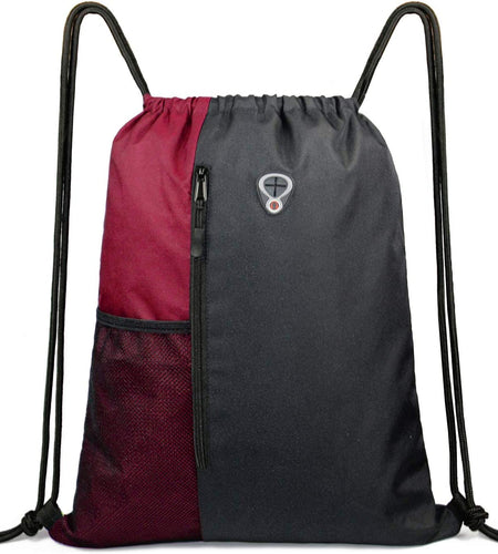 Drawstring Backpack Sports Gym Bag for Women Men Children Large Size with Zipper and Water Bottle Mesh Pockets