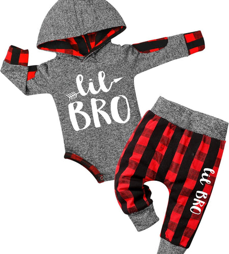 Newborn Baby Boy Clothes Plaid Letter Print Long Sleeve Hoodies + Long Pants 2PCS Fall Winter Outfits Set