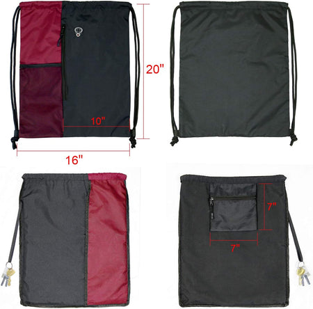 Drawstring Backpack Sports Gym Bag for Women Men Children Large Size with Zipper and Water Bottle Mesh Pockets