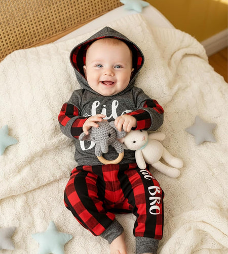 Newborn Baby Boy Clothes Plaid Letter Print Long Sleeve Hoodies + Long Pants 2PCS Fall Winter Outfits Set